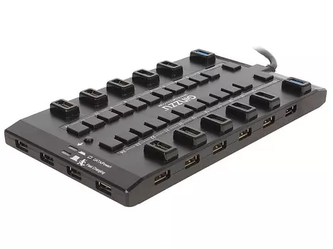 Концентратор USB 3.0/2.0 Ginzzu GR-328UAB, 28-ми портовый + адаптер GA-3020B (5В/4.0А)