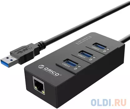 Концентратор USB Orico HR01-U3 (черный) USB 3.0 x 3, RJ45*1 сетевая карта