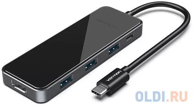 Концентратор USB Type-C Vention THPBB 3 х USB 3.0 HDMI USB Type-C черный
