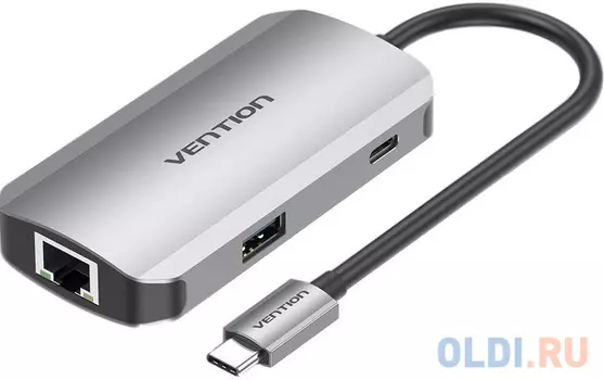 Концентратор USB Type-C Vention TNFHB 3 х USB 3.0 RJ-45 USB Type-C серый
