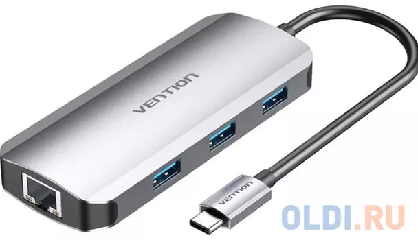 Концентратор USB Type-C Vention TOHHB 3 х USB 3.0 RJ-45 HDMI USB Type-C серебристый