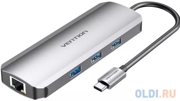 Концентратор USB Type-C Vention TOKHB 3 х USB 3.0 RJ-45 HDMI USB Type-C microSD SD серебристый