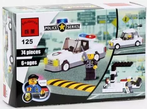 КОНСТРУКТОР ПЛАСТ. ПОЛИЦЕЙСКАЯ МАШИНА С АКСЕСС., 74ДЕТ В КОР. 14*10СМ в кор.120шт (Р)