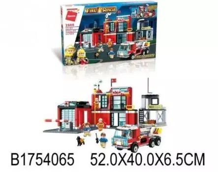 Конструктор пласт. пожарная станция с машиной и фигурками, 523дет. в кор. в кор.16шт (Р)