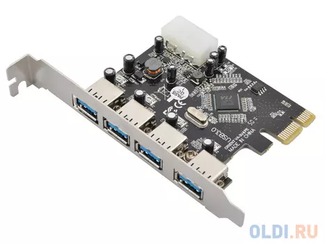 Контроллер Orient VA-3U4PE (PCI-E, 4 port USB 3.0, доп разъём питания, VIA VL800) Ret