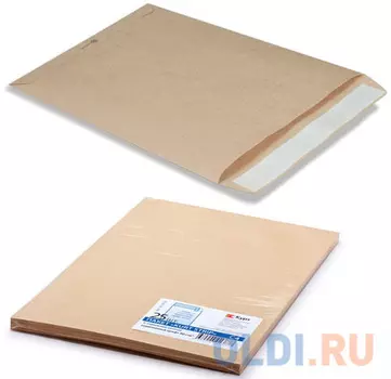 Конверт-пакет С4 плоский, комплект 25 шт., 229х324 мм, отрывная полоса, крафт-бумага, коричневый, на 90 листов, 161150.25