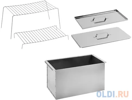 Коптильня GRINDA "BARBECUE", нержавеющая сталь, двухъярусная, без ножек, с поддоном, 500*270*270*1,0мм [427790]