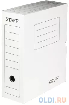 Короб архивный с клапаном, микрогофрокартон, 100 мм, до 900 листов, белый, STAFF, 128863