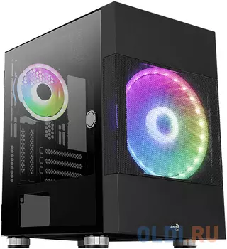 Корпус Aerocool Atomic-G-BK-v2 (2xUSB, 2xAudio, 0.5 мм, (200+140) мм FAN, прозрачная стенка-закаленное стекло, mATX, без
