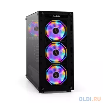 Корпус Miditower ExeGate i3 BASE-EVO800 (ATX, БП EVO800RGB с вент. 12 см, с окном, 1*USB+1*USB3.0, аудио, 4 вент. 12см с RGB подсветкой)