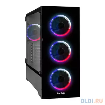 Корпус Miditower ExeGate i3 MAX-EVO800 (eATX, EVO800RGB 12см, 2*USB+1*USB3.0, HD аудио, черный, 4 вент. 12см с RGB подсветкой, контроллер + ПДУ, ARGB