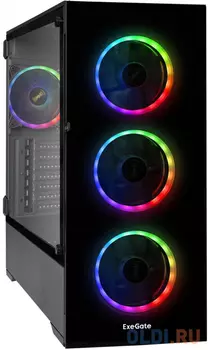 Корпус Miditower ExeGate i3 MAX-NPX500 (eATX, 500NPX 12см, 2*USB+1*USB3.0, HD аудио, черный, 4 вент. 12см с RGB подсветкой, контроллер + ПДУ, ARGB MB