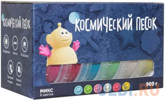 Космический песок.Набор из 6 по 150г (классический, красный, голубой, желтый, зеленый, розовый)