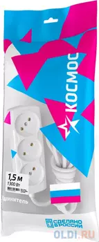 КОСМОС Удлинитель 6А 3 гн ПВС 2*0,75 1,5м Р16-010 Россия YKsm1.5m-3g 6A S