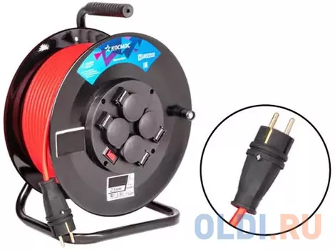 КОСМОС Удлинитель (катушка) 16А 4 гн ПВС 32,5 (30м) IP54 с заземлением УХз16 YKKsm30m-4g-Z(2,5)IP