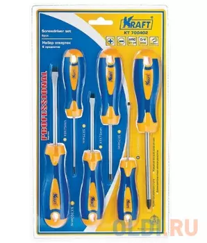 KRAFT Набор отверток 6 шт.( Cr-V; двухкомп. рукоят; намагн. након) [KT 700402]