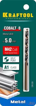 KRAFTOOL Cobalt, 5.0 х 86 мм, сталь М42, HSS-Co(8%), сверло по металлу (29656-5)