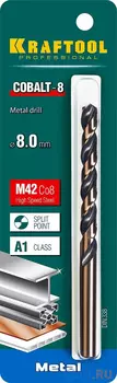 KRAFTOOL Cobalt, 8.0 х 117 мм, сталь М42, HSS-Co(8%), сверло по металлу (29656-8)