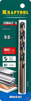 KRAFTOOL Cobalt, 9.0 х 125 мм, сталь М42, HSS-Co(8%), сверло по металлу (29656-9)