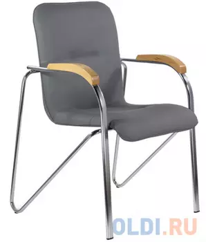 Кресло BRABIX "Samba CF-103", хром каркас, накладки "бук", кожзам серый, собрано, 532758