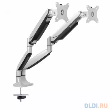 Кронштейн для 2 мониторов ONKRON/ 13-32'' ГАЗЛИФТ макс 100*100 наклон -90?/+90?, поворот +-90°, 2 колена, вылет от стены до 525мм, крепление к столу 10-85мм, макс общий вес 9кг, серебро