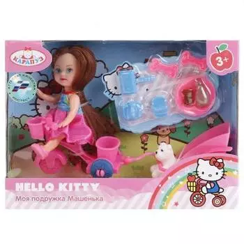 КУКЛА "КАРАПУЗ" HELLO KITTY. МАШЕНЬКА 12СМ, НА ВЕЛОСИПЕДЕ С ПРИЦЕПОМ, С АКСЕСС. В КОР. в кор.2*24шт