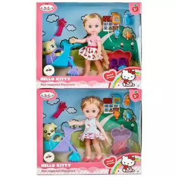 КУКЛА "КАРАПУЗ" HELLO KITTY. МАШЕНЬКА 15СМ, С ПИТОМЦЕМ В КОЛЯСКЕ И АКСЕСС. В РУСС. КОР. в кор.2*12шт