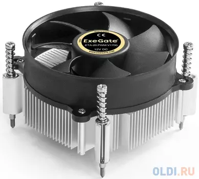 Кулер ExeGate ETA-20.PWM.V1700 (Al, LGA1700/1150/1151/1155/1156/1200/1366, TDP 90W, Fan 95mm, PWM 900-2400RPM, Hydro bearing, 4pin, 11-24db, 345г, с т