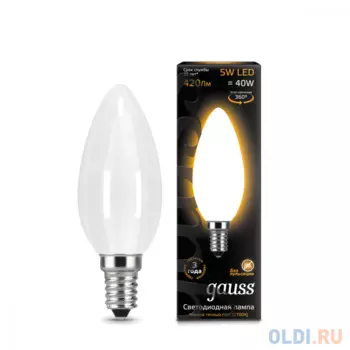Лампа GAUSS 103201105 led filament candle opal e14 5w 2700к 1/10/50