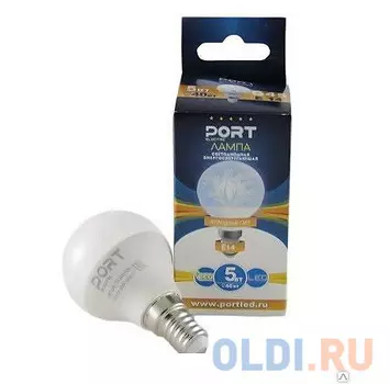 ЛАМПА СВЕТОДИОДНАЯ (LED) "PORT" G45 ШАР 05W 4200 К E14, МАТОВ., ХОЛ. СВЕТ (10/100)