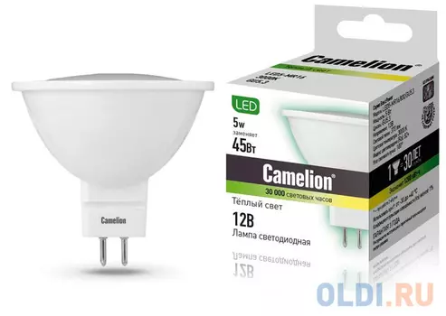 Лампа светодиодная CAMELION LED5-MR16/830/GU5.3 5Вт 12В GU5.3 3000К