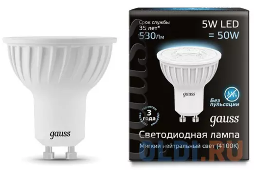 Лампа светодиодная полусфера Gauss GU10 5W 4100K 101506205