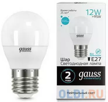 Лампа светодиодная шар Gauss 53222 E27 12W 4100K