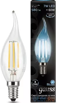 Лампа светодиодная свеча на ветру Gauss Filament E14 7W 4100K 104801207