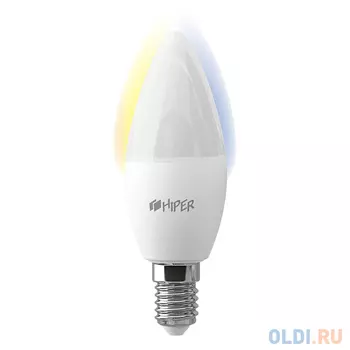 Лампочка: HIPER Smart LED bulb IoT C1 White/Умная LED лампочка/Wi-Fi/Е14/Свеча/6Вт/2700К-6500К/520lm