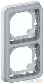 Legrand 069685 Суппорт с рамкой для встроенного монтажа - Программа Plexo - серый - 2 поста - вертикальная установка