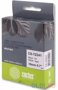 Лента Cactus CS-TZ241 для принтеров Brother P-touch 1010/1280/1280VP/2700VP черный на белом 18ммх8м
