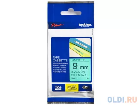 Лента ламинирования Brother TZE721 9мм черный на зеленом