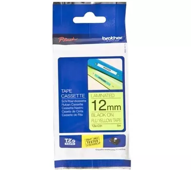 Лента ламинирования Brother TZe-C31 12ммх5м черный на флуоресцентном желтом