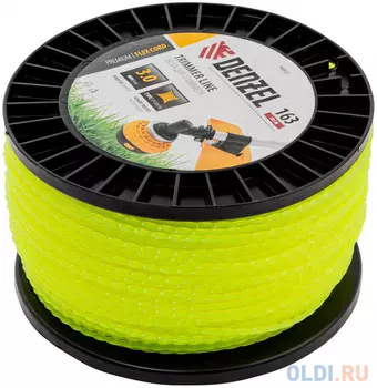 Леска для триммера витой квадрат, 3,0мм х 163м, на DIN катушке FLEX CORD// Denzel