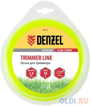 Леска для триммера звезда 2,4 мм х58 м, блистер FLEX CORD// Denzel