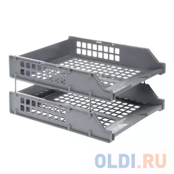 Лотки горизонтальные для бумаг СТАММ, набор 2 шт., "Strong", на металлических стержнях 6 см, серые, ЛТ101