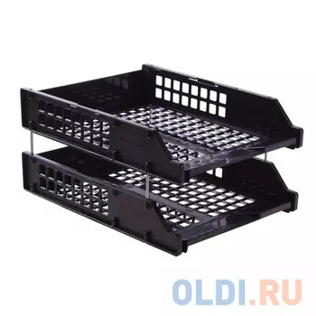 Лотки горизонтальные для бумаг СТАММ, набор 2 шт., "Strong", на металлических стержнях 6 см, черные, ЛТ102