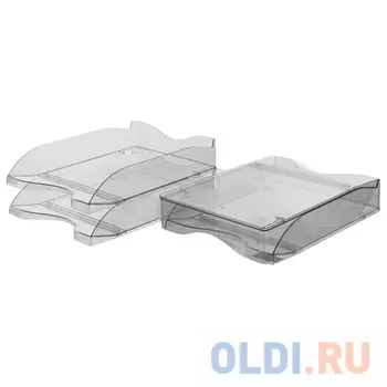 Лотки горизонтальные для бумаг СТАММ, набор 2 шт., "Люкс", тонированные серые, ЛТ602