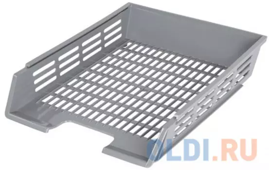 Лоток горизонтальный для бумаг BRAUBERG "Basic", с пазами, сетчатый, серый