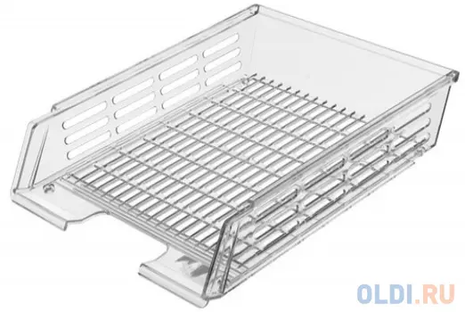 Лоток горизонтальный для бумаг СТАММ с пазами, сетчатый, прозрачный, ЛТ77