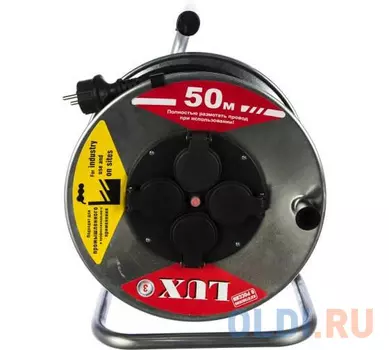 LUX 54150 Удл-ль силовой на металл.кат. К4-Е-50 КГ 3x1.5 50м 16А 4 роз. с з/к, защитой и крышк. IP44 4606400420408