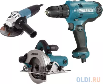 Makita DK0119 Набор инструмента,3шт-дрель DF0300+УШМ GA5030+пила HS6601,кор