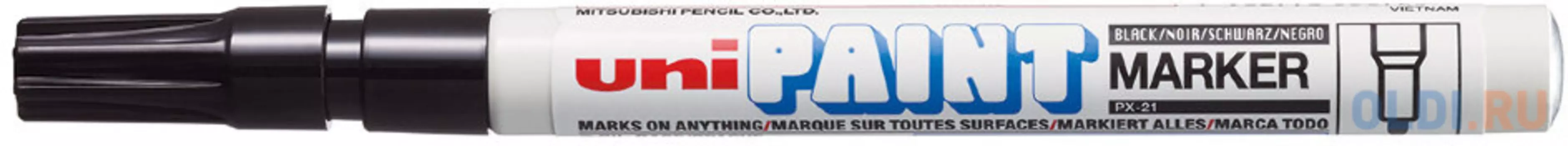 Маркер-краска лаковый (paint marker) UNI (Япония) Paint, черный, 0,8-1,2 мм, нитро-основа, алюминиевый корпус, PX-21(L) BLACK