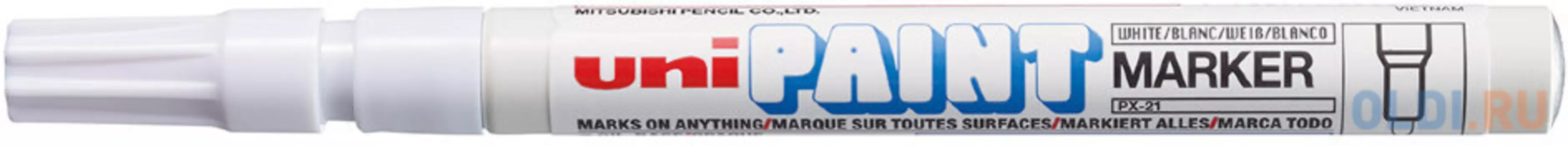 Маркер-краска лаковый (paint marker) UNI (Япония) Paint, белый, 0,8-1,2 мм, нитро-основа, алюминиевый корпус, PX-21(L) WHITE